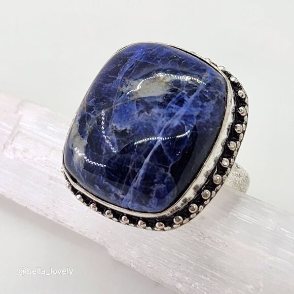 Stunning! Sodalite Ethnic Handmade Ring Jewelry Size 9 - Picture 7 of 7